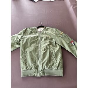 US Army Aviator Bomber Jacket Asstseries Airborn Green With Patches, Men's Med